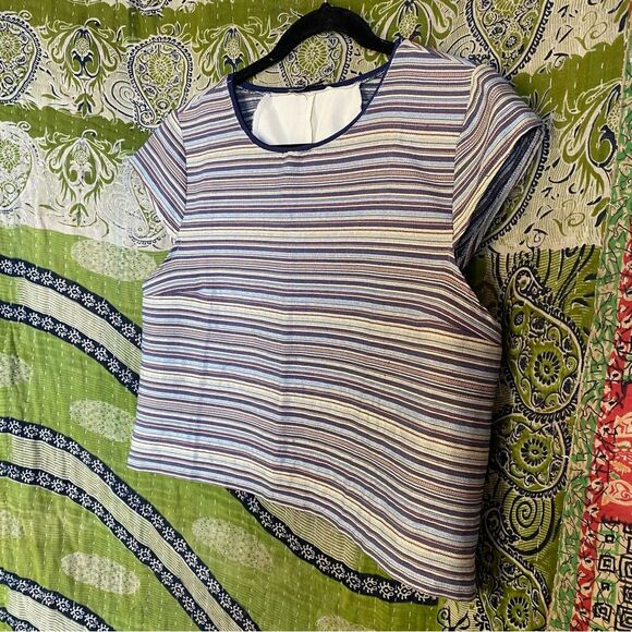 Zara W/B Collection Jacquard Metallic Striped Cropped Blouse Size Large - Picture 6 of 13